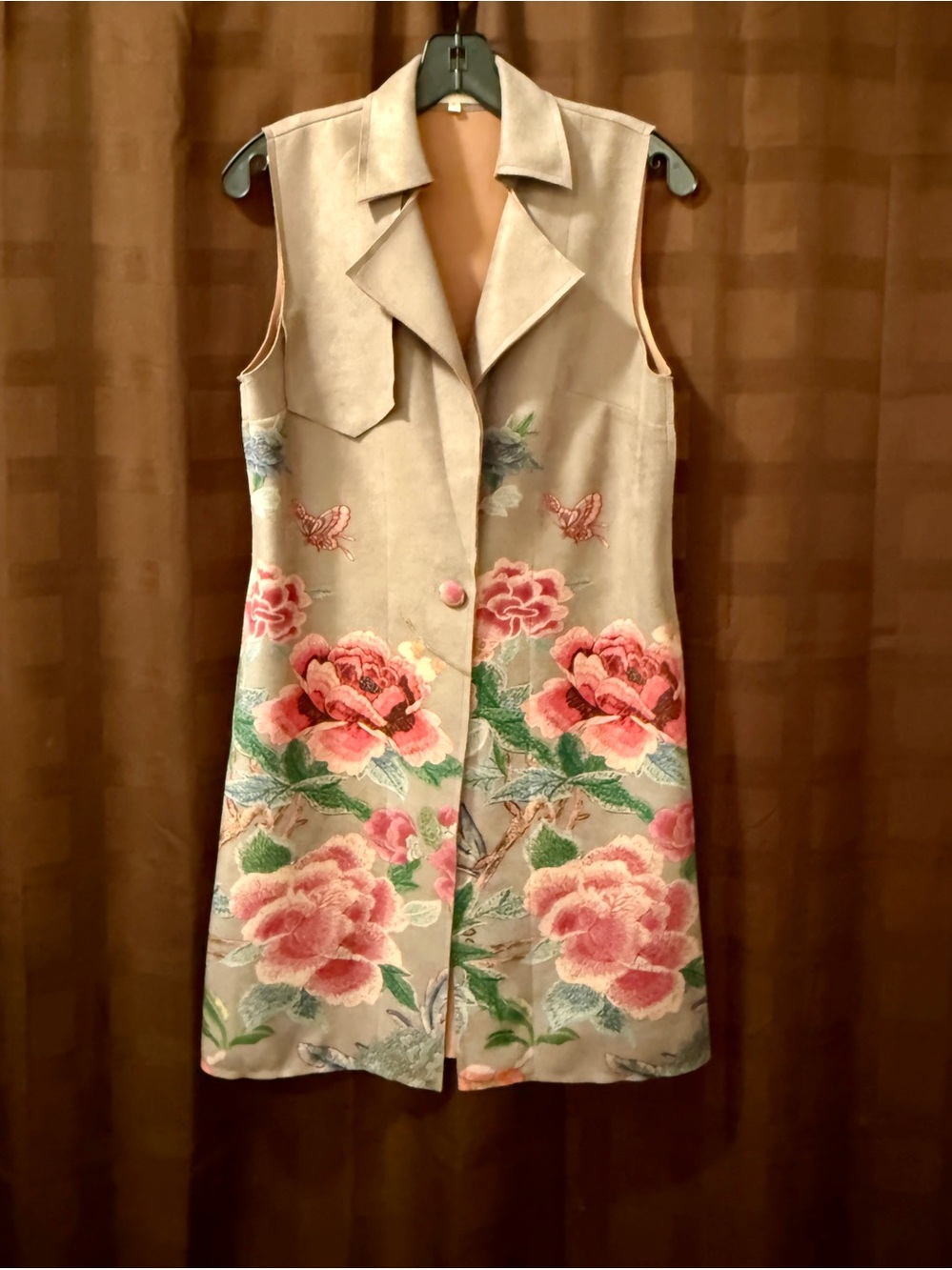 Anthropologie Solitaire Faux Suede Floral Long Vest Duster Size Small Bohemian